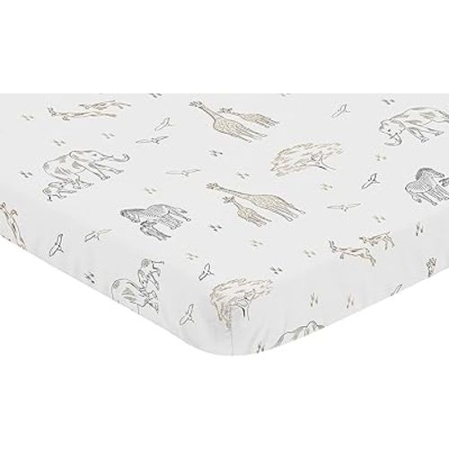 Sweet Jojo Designs Jungle Safari Animals Boy Girl Fitted Mini Crib Sheet Baby Nursery Portable Crib Pack Play Brown Taupe Black and White Gender Neutral Elephant Giraffe Wildlife Adventure Serengeti