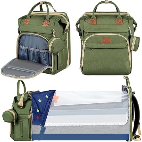 ZRSUN Baby Diaper Bag Backpack,Baby Shower Gifts, Multifunctional Travel Diaper Bag, Gifts for Mom with Portable Diaper Pad (Green)