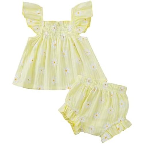 Jecson Newborn Baby Girl Summer Clothes Infant Girl Outfits Sleeveless Ruffle Top and Bloomers Shorts Set 0 3 6 12 Month