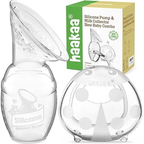 haakaa Manual Breast Pump for Breastfeeding 4oz/100ml and Ladybug Milk Collector 2.5oz/75ml Combo, Food-Grade Silicone