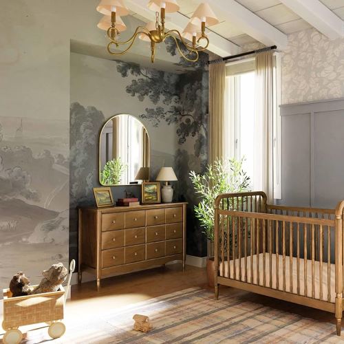 Namesake Liberty Baby Dresser for Nursery, Bedroom, Living Room, Hallway - 6 Drawer Kids Dresser - Modern, Solid Wood Double Chest of Drawers w/ 2 Black Knob Sets - Minimal Assembly Required - Walnut