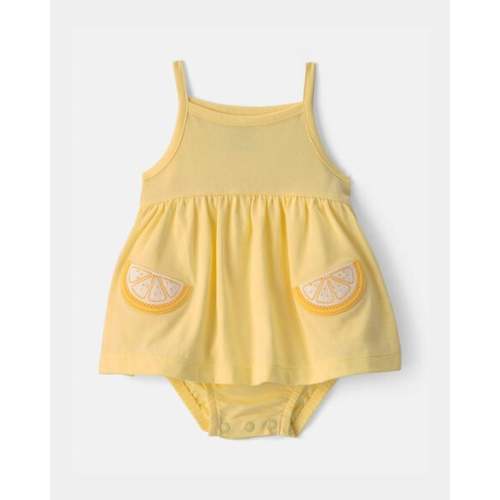 Baby Girl Lemon Sleeveless Bodysuit Dress - Yellow | Carter's