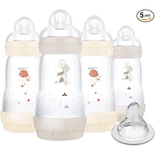 MAM Easy Start Biberon anti-colique pour bébé, débit moyen, tétine en silicone semblable à l'allaitement, réduit les coliques, les gaz et le reflux, facile à nettoyer, sans BPA, biberons aérés pour
