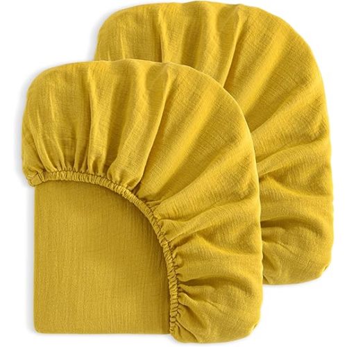 NTBAY 2 Pack Muslin Cotton Crib Sheets, Soft and Breathable Double Layer 28x52 Baby Crib Sheets for Standard Crib and Toddler Mattresses, Boys, Girls, Unisex, Ginger Yellow, 28x52 Inches
