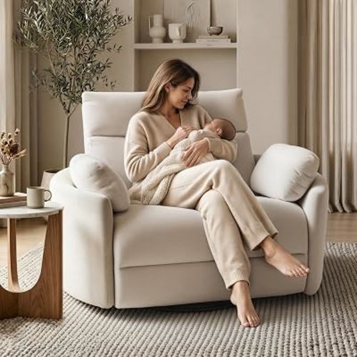 FLEXISPOT Mochi-Plus 54" Swivel Rocker Power Recliner, 450 lbs, Beige