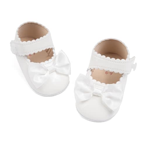 Meckior Newborn Baby Girls Dress Shoes Infant Bowknot Soft Sole Mary Jane Moccasins Baptism Christening Crib Shoes Wedding Princess Flats