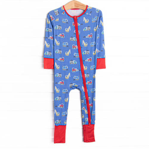 Caution Construction Bamboo Zippy Pajama, Blue – Stitchy Fish