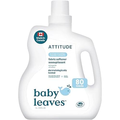 ATTITUDE Baby Laundry Fabric Softener Liquid, Made in Canada, Vegan and Naturally Derived Detergent, Plant Based, HE Washing Machine Compatible, 80 Loads, Chamomile, 2 L (AMAZON EXCLUSIVE)
