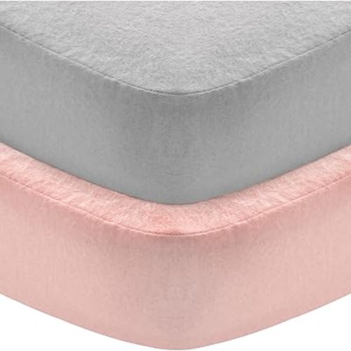 Flannel Crib Sheet 2 Pack, 100% Cotton Flannel, Heavenly Soft Fitted Sheet for Standard Crib (28" X 52") and Toddler Mattresses, Grey&Pink