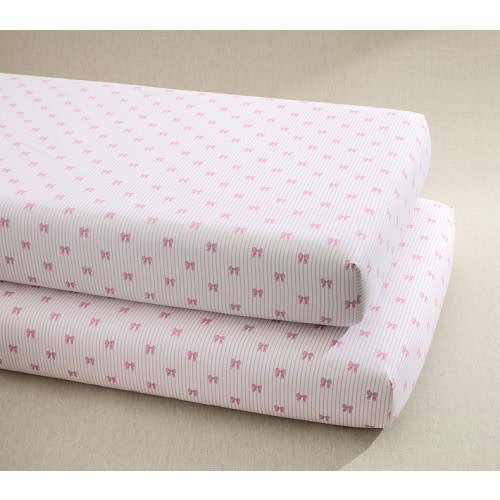 Bella Bow Stripe Organic Crib Fitted Sheet - Set of 2