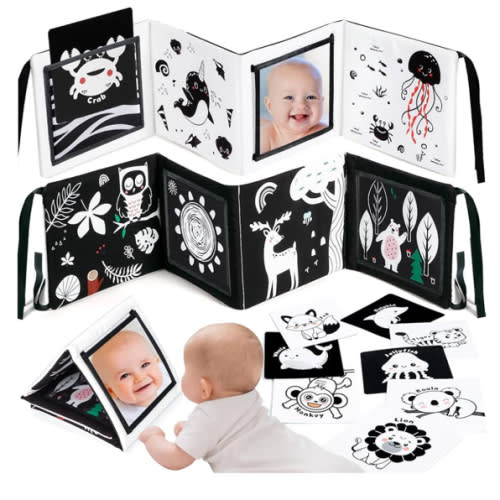 URMYWO Black and White Baby Toys, Tummy Time High Contrast Newborn Toys 0-3 Months, Baby Boy Girl Gifts, Visual Stimulation Learning Activity Cards, Soft Baby Book, Montessori Infant Toys 0-12 Months