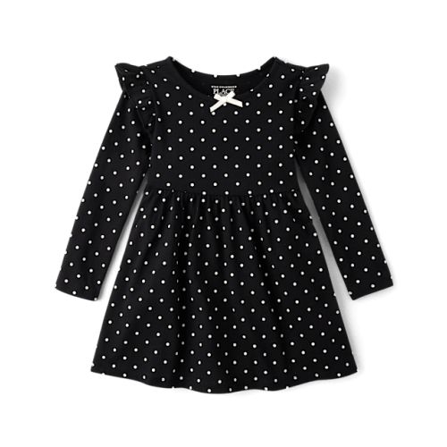 Baby And Toddler Girls Polka Dot Flutter Dress - Black
