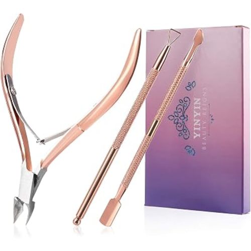 Cuticle Trimmer with Cuticle Pusher and Cutter,YINYIN Cuticle Remover Cutter Nipper Clippers Durable Pedicure Manicure Tools for Fingernails and Toenails(D501-RoseGold)…
