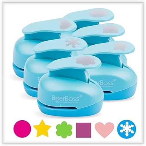 6 Craft Hole Punch Shapes 1 Inch Paper Punches for Crafting Handmade Scrapbooking Punches Mix Shapes Designs for Kindergarten Teacher Office Supplies by BearBoss