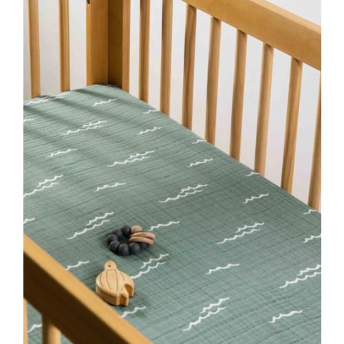 Babyletto Crib Sheet in GOTS Certified Organic Muslin Cotton - ocean waves