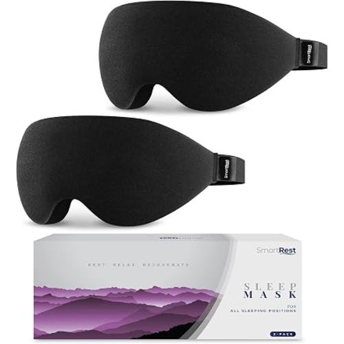 Sleep Mask [2 Pack] - Eye Mask for Sleeping - Ultra Lightweight for Side Sleepers, Contoured, 100% Blackout Sleeping Masks for Women and Men, Blindfold and Eye Covers - S1 Black
