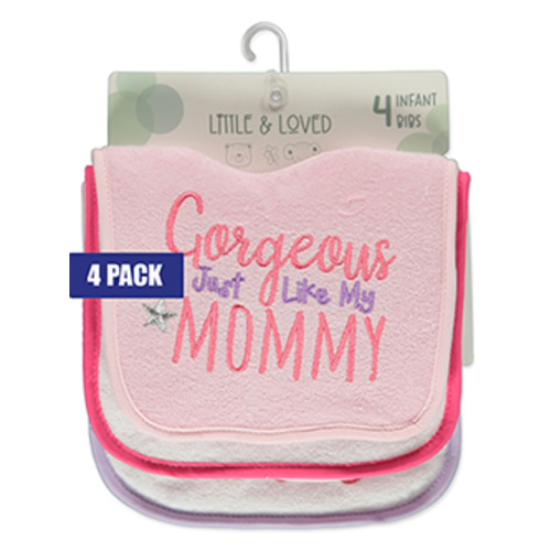 Little & Loved Baby Girls' 4-Pack French Terry Bibs