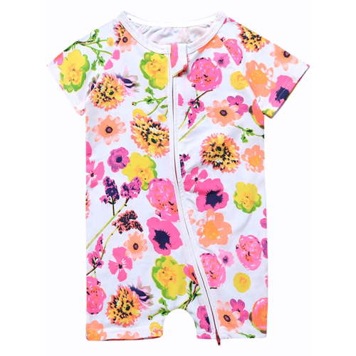 ATAIKU Infant Baby Girls 2 Way Zipper Romper Toddler Girls Cotton Jumpsuit Newborn Short Sleeve One-piece Sleeper 3M-3T, Flowers