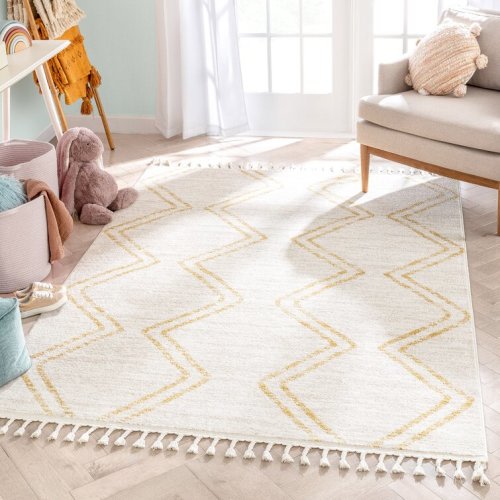 Markos Reeve Modern Chevron Zig-Zag Yellow Ivory Kids Rug