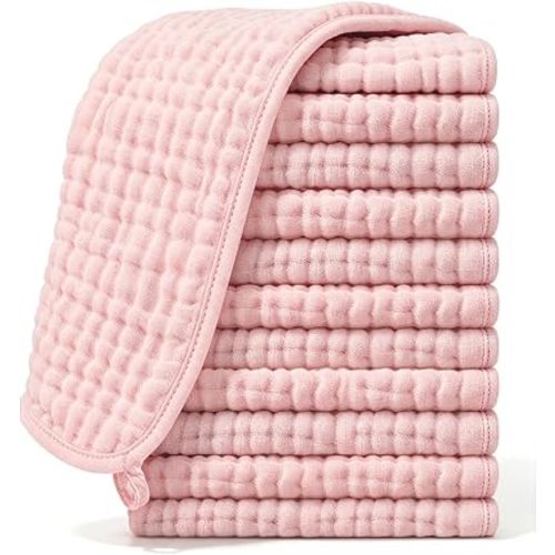 Ease Cubs Muslin Burp Cloths Large 100% Cotton Hand Washcloths for Boys & Girls, Baby Essentials Extra Absorbent and Soft Burping Rags for Newborn Registry (Pink, 12-Pack, 20" X10")