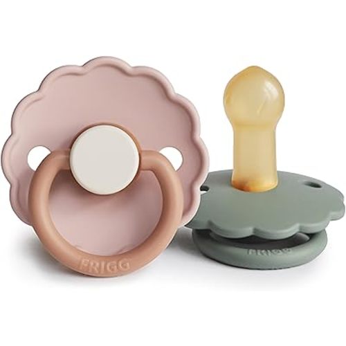 FRIGG Daisy Natural Rubber Baby Pacifier | Made in Denmark | BPA-Free (Biscuit/Lily Pad, 6-18 Months) 2-Pack
