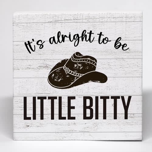 Yorhifa Western Cowboy Wood Box Sign, Cowboy Western Desk Decor, Western Nursery Decor, It’s Alright to be Little Bitty Retro WesternWooden Box Block Sign for Home Office Boys Room ShelfDecor