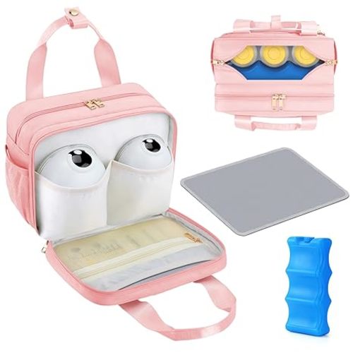 PIIOSER Breastmilk Cooler Travel Bag with Ice Pack, Compatible with Wearable Breast Pumps & Accessories - Portable Hands Free Breast Pump Carrying Case for Nursing & Working Moms, Blue