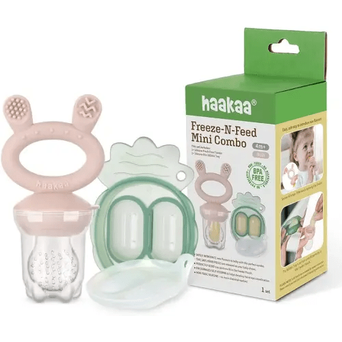 Haakaa Freeze-N-Feed Mini Combo with Silicone Food Feeder & Silicone Mini Nibble Tray|Baby Solid Food Self Feeder|Breastmilk Popsicle Mold Storage & Feeder for Soothing Baby Gums 1 PK