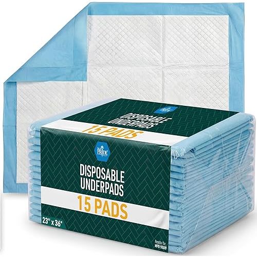 MED PRIDE Disposable Chux Pads 23in X 36in, Super Absorbent Bed Pads for Incontinence, Underpads for Adults, Kids, Pets (50 Count (Pack of 1) Blue/White)