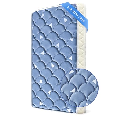 LILYVIBEBEARHAPPY 38’’x24’’ Mini Crib Mattress, Thickened Soft Breathable Foam, Quiet and Odorless Hypoallergenic Portable Travel Crib Mattress, Fits Mini and Portable Cribs,Blue