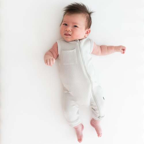 Ribbed Zippered Sleeveless Romper in Oat | Kyte Baby