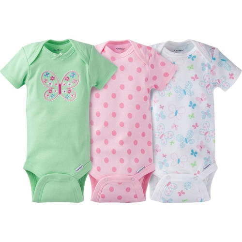 Gerber Newborn Baby Girl Onesies Bodysuits Assorted, 3-Pack
