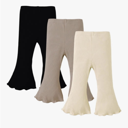 SOBOWO Baby Girl Flare Pants 3 Pack Toddler Solid Ribbed Ruffle Bell Bottoms Pants Trousers Fall Outfits