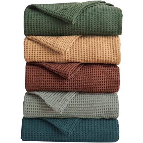 100% Cotton Blue Blanket Twin Size for Bed - Breathable and Soft, Waffle Weave for Summer Spring, 90x66 Inches (Peacock)