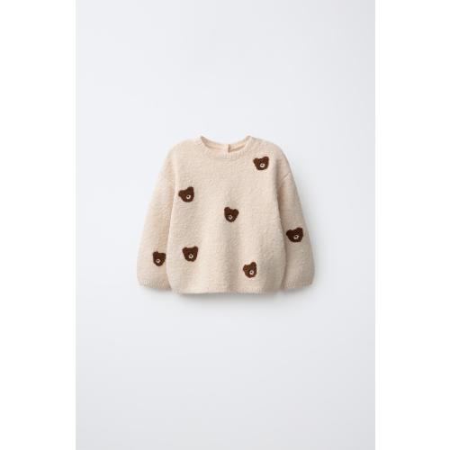 EMBROIDERED TEDDY BEAR KNIT JUMPER - Light beige | ZARA United States