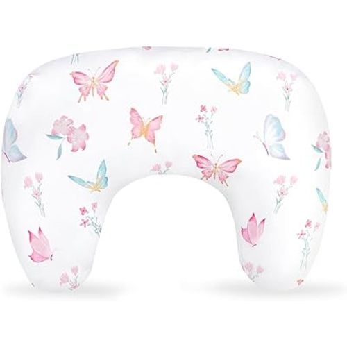 New Nursing Pillow Cover, Breastfeeding Pillow Cover for Baby Girls Boys, Soft Stretchy Nursing Pillowcase for Infant Newborn, Removable Slipcover for Nursing Pillows, Pink Butterfly(Only Cover)