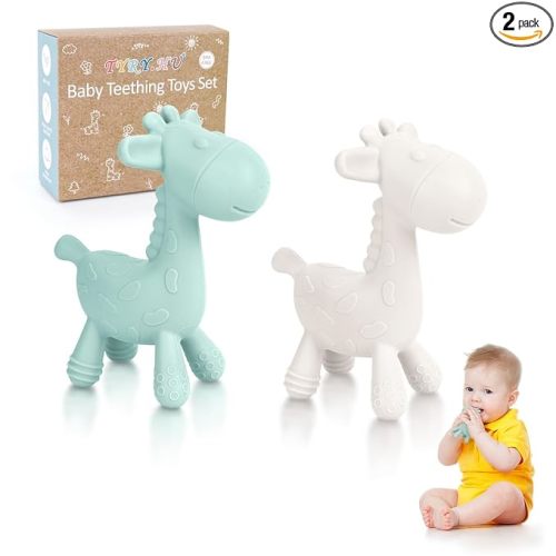 TYRY.HU Baby Teething Toys for Babies 0-6 6-12 Months,BPA Free Silicone Giraffe Teethers Toys, Soft-Textured Chew Toys, Montessori Sensory Toys for Boys Girls Teething Relief, 2 Pack