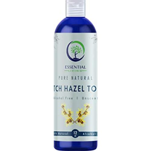 Essential Living: Witch Hazel Toner - Pure and Unscented - 12 oz. Natural Botanical Facial Skin Care Product for Acne and Blemishes - Helps Balance Skin pH - Fights Skin Inflammation - Made in the USA