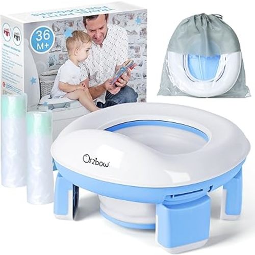 Orzbow Portable Potty Training Toilet for Boys and Girls with Storage Bag - Foldable Travel Potty Chair, Toddler Potty Seat for Indoor and Outdoor, Easy to Clean, Includes Free 40pcs Travel Bags, Blue