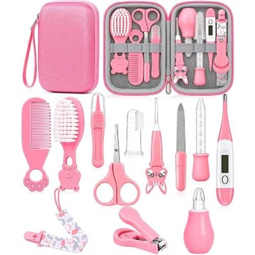 YASEW Baby Grooming Kit, Storage Bag, Newborn Essentials, Baby Shower Gift | Baby Comb and Brush, Nail, Hair, Nasal & Temperature Care Tools, BPA-Free, Travel Ready, for Girls & Boys