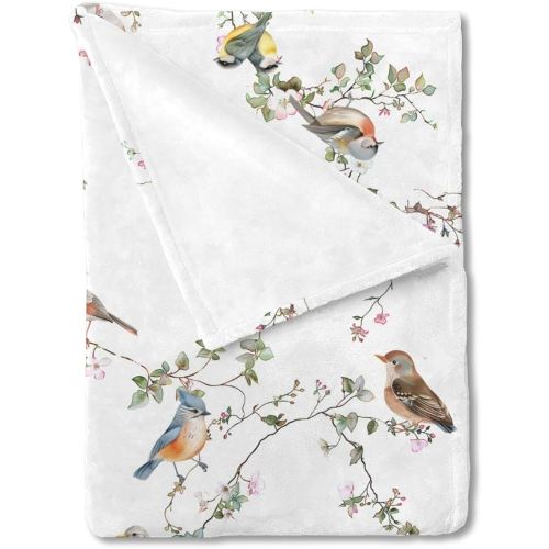 Watercolor Sparrow Spring Floral Baby Blanket for Boy Girl Birds Flowers Leaves Flannel Receiving Blanket Animal Soft Swaddle Blanket Breathable Newborn Infant Nursery Toddler Crib Bed Blanket 40x50