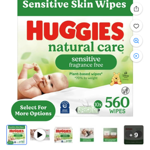 Free Shipping! Huggies Natural Care Sensitive Baby Wipes Unscented 560 Count Hypoallergenic pH Balanced