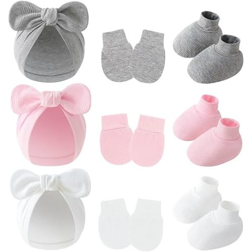 3piece Newborn Hats Mittens Socks Set Baby Boy Cotton Beanies Infant Hospital Hat Toddler Girl Mitten