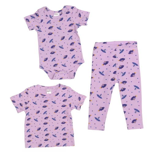 Spaceships - Baby Girl 2-Piece Clothing Set | Onesie Bodysuit or T-shirt with matching Leggings | Short Sleeve | Cotton | Baby Shower Gift | 0-36 months