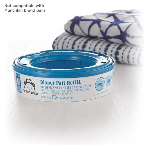 Amazon Brand - Mama Bear Diaper Pail Refills for Genie Pails, Unscented, 270 Count (Pack of 2)