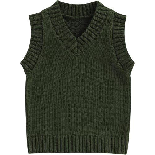 Nokpsedcb Baby Sweater Vest Toddler Boy Girl Sleeveless V-Neck Solid Knit Vest Fall Winter Clothes