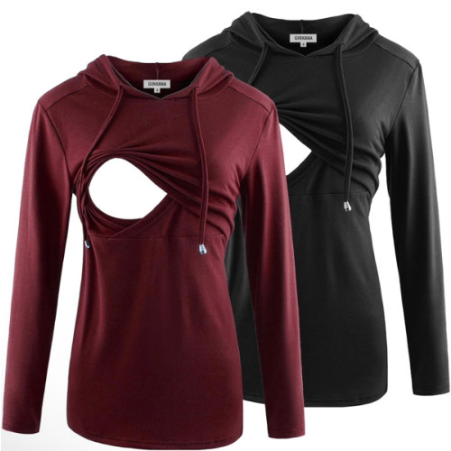 GINKANA Women's Nursing Hoodie Sweatshirt Long Sleeves Breastfeeding Maternity Tops Casual Clothes