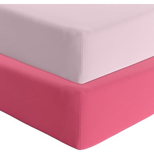 Featherhead™ 2-Pack Fitted Crib Sheets - 100% Cotton - 52" x 28" x 9" for Standard Crib and Toddler Mattress (Percale Pink)