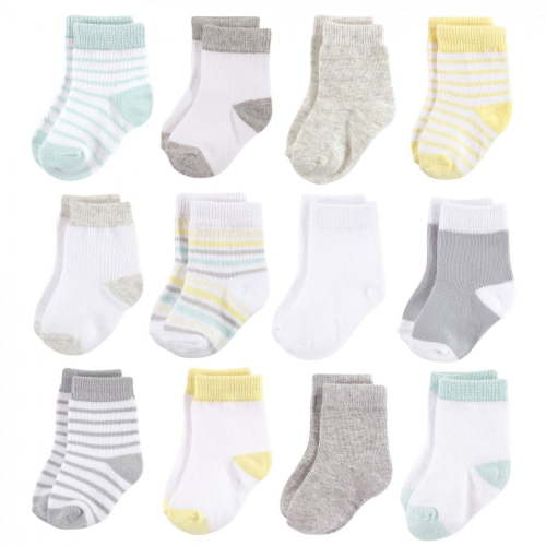 Hudson Baby Infant Unisex Cotton Rich Newborn and Terry Socks, Neutral Stripe, 6-12 Months
