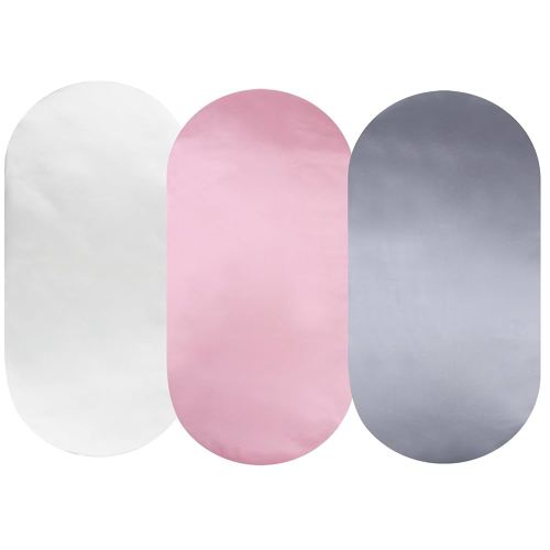 Satin Bassinet Sheet 3 Pack Great for Baby Hair Soft Silk Feeling Snug Fitted Cradle Fitted Sheets, for Oval Rectangle Hourglass Bassinet Mattress, Unisex Boy Girl, White/Pink/Grey